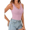 image:imageLYANER Womens Lace Trim V Neck Y2k Cami Top  Ribbed Knit Sleeveless Slim Fitted Basic Going Out Tank Tops Fashion Camisole Trendy UndershirtDusty Pink