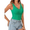 image:imageLYANER Womens Lace Trim V Neck Y2k Cami Top  Ribbed Knit Sleeveless Slim Fitted Basic Going Out Tank Tops Fashion Camisole Trendy UndershirtGreen