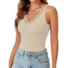 image:imageLYANER Womens Lace Trim V Neck Y2k Cami Top  Ribbed Knit Sleeveless Slim Fitted Basic Going Out Tank Tops Fashion Camisole Trendy UndershirtGreige