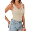 image:imageLYANER Womens Lace Trim V Neck Y2k Cami Top  Ribbed Knit Sleeveless Slim Fitted Basic Going Out Tank Tops Fashion Camisole Trendy UndershirtGreige