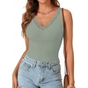 image:imageLYANER Womens Lace Trim V Neck Y2k Cami Top  Ribbed Knit Sleeveless Slim Fitted Basic Going Out Tank Tops Fashion Camisole Trendy UndershirtLight Pea Green