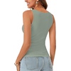 image:imageLYANER Womens Lace Trim V Neck Y2k Cami Top  Ribbed Knit Sleeveless Slim Fitted Basic Going Out Tank Tops Fashion Camisole Trendy UndershirtLight Pea Green