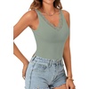 image:imageLYANER Womens Lace Trim V Neck Y2k Cami Top  Ribbed Knit Sleeveless Slim Fitted Basic Going Out Tank Tops Fashion Camisole Trendy UndershirtLight Pea Green