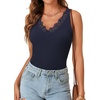 image:imageLYANER Womens Lace Trim V Neck Y2k Cami Top  Ribbed Knit Sleeveless Slim Fitted Basic Going Out Tank Tops Fashion Camisole Trendy UndershirtNavy Blue