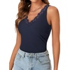 image:imageLYANER Womens Lace Trim V Neck Y2k Cami Top  Ribbed Knit Sleeveless Slim Fitted Basic Going Out Tank Tops Fashion Camisole Trendy UndershirtNavy Blue