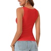 image:imageLYANER Womens Lace Trim V Neck Y2k Cami Top  Ribbed Knit Sleeveless Slim Fitted Basic Going Out Tank Tops Fashion Camisole Trendy UndershirtRed