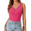 image:imageLYANER Womens Lace Trim V Neck Y2k Cami Top  Ribbed Knit Sleeveless Slim Fitted Basic Going Out Tank Tops Fashion Camisole Trendy UndershirtRose