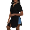 image:imageLYANER Womens Lapel Collar Sexy Blouse  Button Down Short Sleeve High Low Slit Hem Dressy Casual Tops Long ShirtsBlack