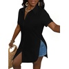 image:imageLYANER Womens Lapel Collar Sexy Blouse  Button Down Short Sleeve High Low Slit Hem Dressy Casual Tops Long ShirtsBlack