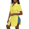 image:imageLYANER Womens Lapel Collar Sexy Blouse  Button Down Short Sleeve High Low Slit Hem Dressy Casual Tops Long ShirtsBright Yellow