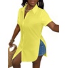 image:imageLYANER Womens Lapel Collar Sexy Blouse  Button Down Short Sleeve High Low Slit Hem Dressy Casual Tops Long ShirtsBright Yellow