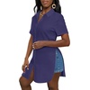 image:imageLYANER Womens Lapel Collar Sexy Blouse  Button Down Short Sleeve High Low Slit Hem Dressy Casual Tops Long ShirtsDark Blue