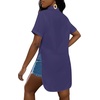 image:imageLYANER Womens Lapel Collar Sexy Blouse  Button Down Short Sleeve High Low Slit Hem Dressy Casual Tops Long ShirtsDark Blue