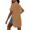image:imageLYANER Womens Lapel Collar Sexy Blouse  Button Down Short Sleeve High Low Slit Hem Dressy Casual Tops Long ShirtsKhaki