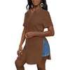 image:imageLYANER Womens Lapel Collar Sexy Blouse  Button Down Short Sleeve High Low Slit Hem Dressy Casual Tops Long ShirtsLight Brown