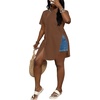 image:imageLYANER Womens Lapel Collar Sexy Blouse  Button Down Short Sleeve High Low Slit Hem Dressy Casual Tops Long ShirtsLight Brown
