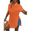 image:imageLYANER Womens Lapel Collar Sexy Blouse  Button Down Short Sleeve High Low Slit Hem Dressy Casual Tops Long ShirtsLight Orange