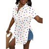 image:imageLYANER Womens Lapel Collar Sexy Blouse  Button Down Short Sleeve High Low Slit Hem Dressy Casual Tops Long ShirtsPolka Dots Multicolored