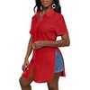 image:imageLYANER Womens Lapel Collar Sexy Blouse  Button Down Short Sleeve High Low Slit Hem Dressy Casual Tops Long ShirtsRed