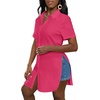 image:imageLYANER Womens Lapel Collar Sexy Blouse  Button Down Short Sleeve High Low Slit Hem Dressy Casual Tops Long ShirtsRose