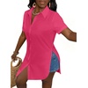 image:imageLYANER Womens Lapel Collar Sexy Blouse  Button Down Short Sleeve High Low Slit Hem Dressy Casual Tops Long ShirtsRose