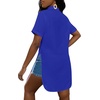 image:imageLYANER Womens Lapel Collar Sexy Blouse  Button Down Short Sleeve High Low Slit Hem Dressy Casual Tops Long ShirtsRoyal Blue