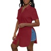image:imageLYANER Womens Lapel Collar Sexy Blouse  Button Down Short Sleeve High Low Slit Hem Dressy Casual Tops Long ShirtsWine Red