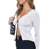 image:imageLYANER Womens ORing Open Front Cut Out V Neck Long Sleeve Crop Blouse Shirt Tops White Small
