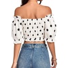 image:imageLYANER Womens Off The Shoulder Crop Tops  Ruffle Trim Ruched Short Sleeve Peasant BlouseBlack Polka Dots