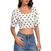 image:imageLYANER Womens Off The Shoulder Crop Tops  Ruffle Trim Ruched Short Sleeve Peasant BlouseBlack Polka Dots