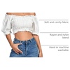 image:imageLYANER Womens Off The Shoulder Crop Tops  Ruffle Trim Ruched Short Sleeve Peasant BlouseWhite
