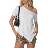 image:imageLYANER Womens One Shoulder Y2k Tunic Top  Summer Short Sleeve Asymmetric Hem Casual Blouse ShirtsWhite