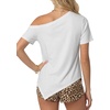 image:imageLYANER Womens One Shoulder Y2k Tunic Top  Summer Short Sleeve Asymmetric Hem Casual Blouse ShirtsWhite