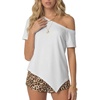 image:imageLYANER Womens One Shoulder Y2k Tunic Top  Summer Short Sleeve Asymmetric Hem Casual Blouse ShirtsWhite