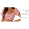image:imageLYANER Womens Puff Short Sleeve Y2k Crop Top  Summer Ruffle Off The Shoulder Tie Back Cute Cropped Blouse ShirtsBaby Pink