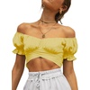 image:imageLYANER Womens Puff Short Sleeve Y2k Crop Top  Summer Ruffle Off The Shoulder Tie Back Cute Cropped Blouse ShirtsBaby Yellow