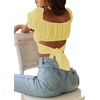 image:imageLYANER Womens Puff Short Sleeve Y2k Crop Top  Summer Ruffle Off The Shoulder Tie Back Cute Cropped Blouse ShirtsBaby Yellow