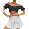 image:imageLYANER Womens Puff Short Sleeve Y2k Crop Top  Summer Ruffle Off The Shoulder Tie Back Cute Cropped Blouse ShirtsBlack