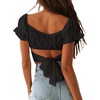 image:imageLYANER Womens Puff Short Sleeve Y2k Crop Top  Summer Ruffle Off The Shoulder Tie Back Cute Cropped Blouse ShirtsBlack