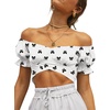 image:imageLYANER Womens Puff Short Sleeve Y2k Crop Top  Summer Ruffle Off The Shoulder Tie Back Cute Cropped Blouse ShirtsBow Black