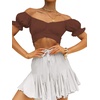 image:imageLYANER Womens Puff Short Sleeve Y2k Crop Top  Summer Ruffle Off The Shoulder Tie Back Cute Cropped Blouse ShirtsBrown