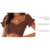 image:imageLYANER Womens Puff Short Sleeve Y2k Crop Top  Summer Ruffle Off The Shoulder Tie Back Cute Cropped Blouse ShirtsBrown