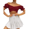 image:imageLYANER Womens Puff Short Sleeve Y2k Crop Top  Summer Ruffle Off The Shoulder Tie Back Cute Cropped Blouse ShirtsBurgundy