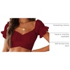 image:imageLYANER Womens Puff Short Sleeve Y2k Crop Top  Summer Ruffle Off The Shoulder Tie Back Cute Cropped Blouse ShirtsBurgundy