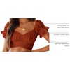 image:imageLYANER Womens Puff Short Sleeve Y2k Crop Top  Summer Ruffle Off The Shoulder Tie Back Cute Cropped Blouse ShirtsCaramel