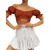 image:imageLYANER Womens Puff Short Sleeve Y2k Crop Top  Summer Ruffle Off The Shoulder Tie Back Cute Cropped Blouse ShirtsCaramel