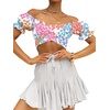 image:imageLYANER Womens Puff Short Sleeve Y2k Crop Top  Summer Ruffle Off The Shoulder Tie Back Cute Cropped Blouse ShirtsColorful Floral