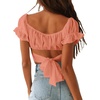 image:imageLYANER Womens Puff Short Sleeve Y2k Crop Top  Summer Ruffle Off The Shoulder Tie Back Cute Cropped Blouse ShirtsCoral Pink