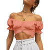 image:imageLYANER Womens Puff Short Sleeve Y2k Crop Top  Summer Ruffle Off The Shoulder Tie Back Cute Cropped Blouse ShirtsCoral Pink