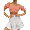image:imageLYANER Womens Puff Short Sleeve Y2k Crop Top  Summer Ruffle Off The Shoulder Tie Back Cute Cropped Blouse ShirtsCoral Pink